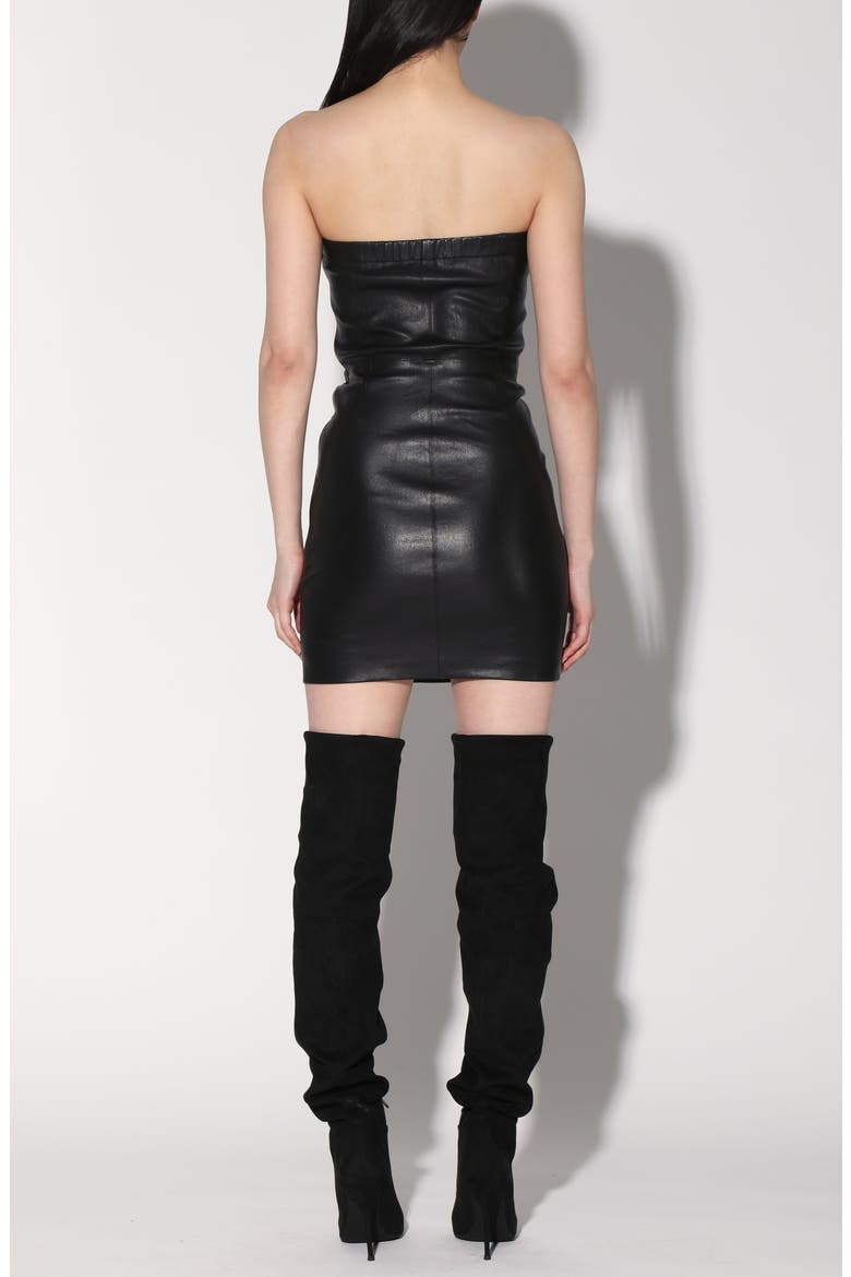 Elyssa Strapless Leather Minidress, Alternate, color, BLACK