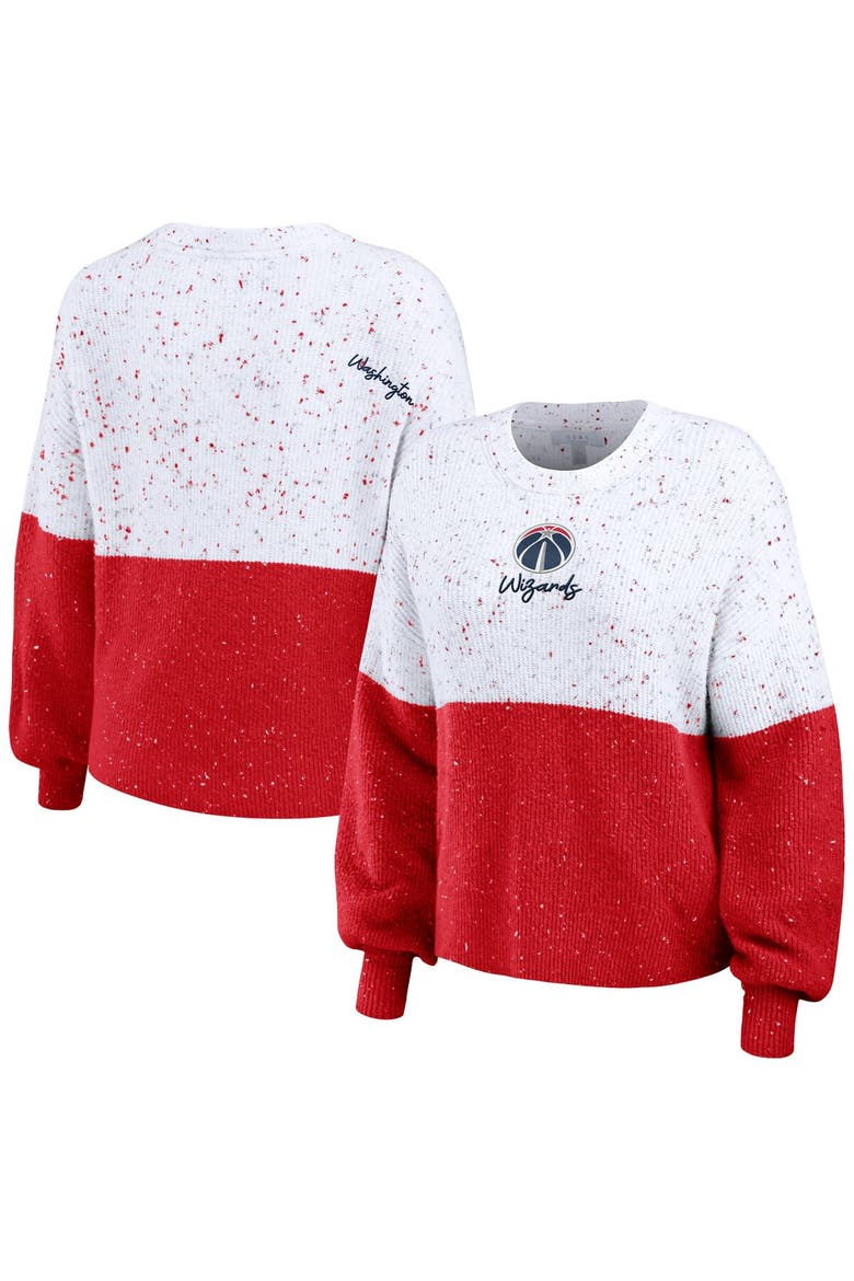 Women's WEAR by Erin Andrews  White/Red Washington Wizards Color-Block Pullover Sweater, Alternate, color, White