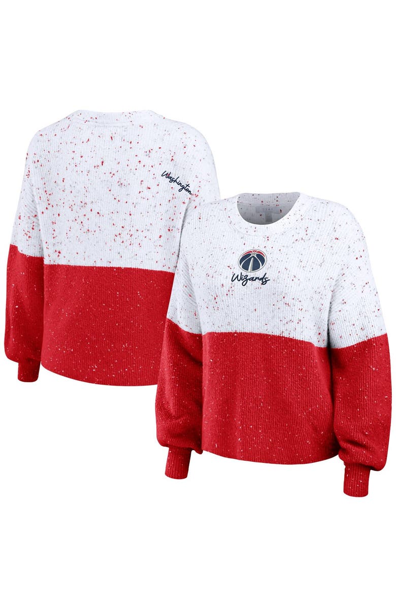 WEAR by Erin Andrews Women's WEAR by Erin Andrews White/Red Washington Wizards Color-Block Pullover Sweater, Alternate, color, White