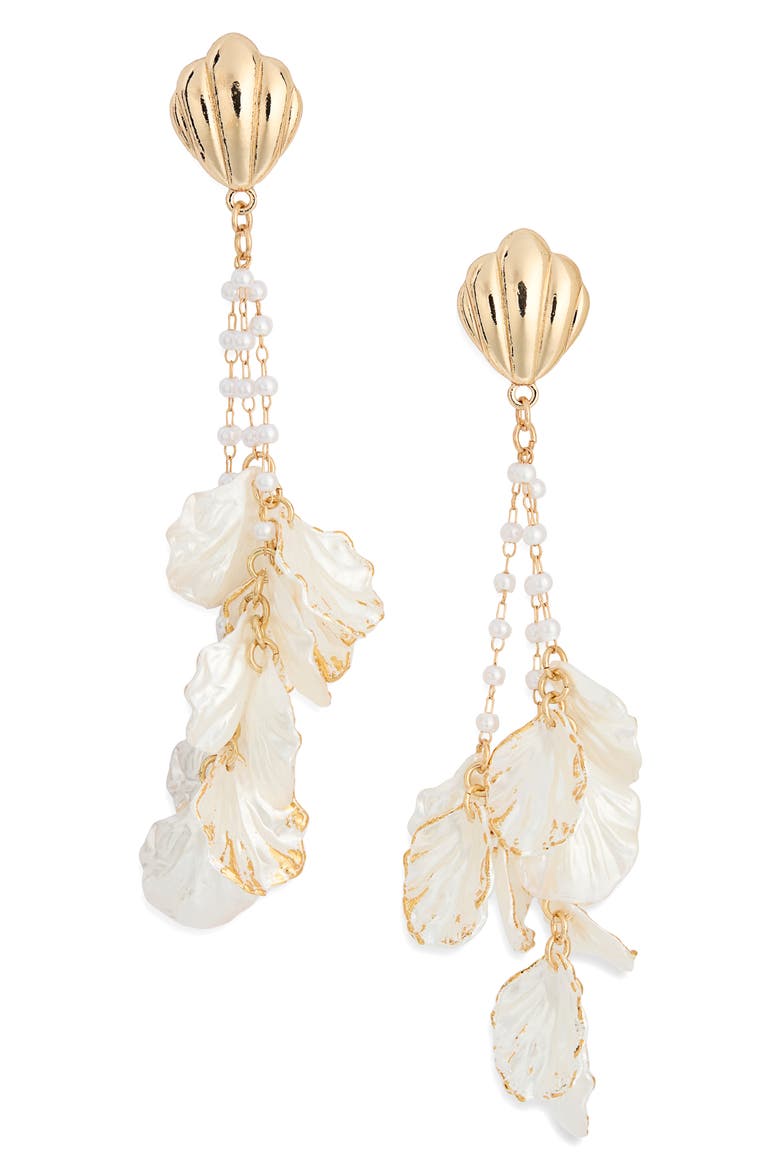 Faux Pearl & Pearlescent Shell Drop Earrings, Main, color, WHITE- GOLD