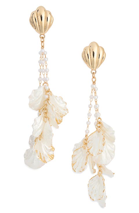 Faux Pearl & Pearlescent Shell Drop Earrings