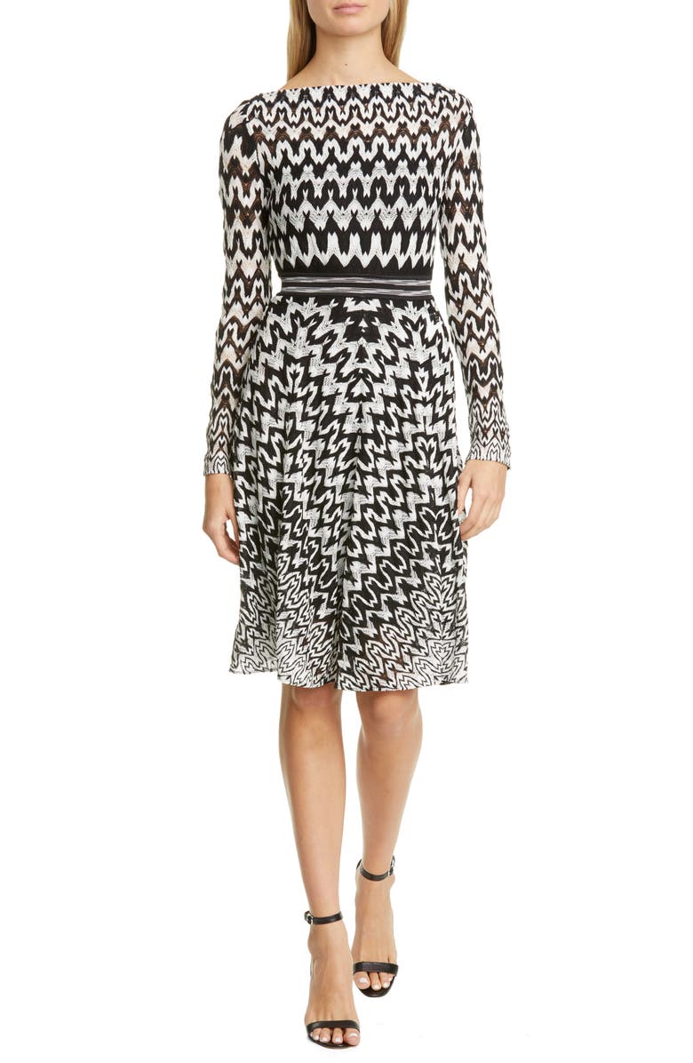 Missoni Zigzag Long Sleeve Fit & Flare Dress, Main, color,