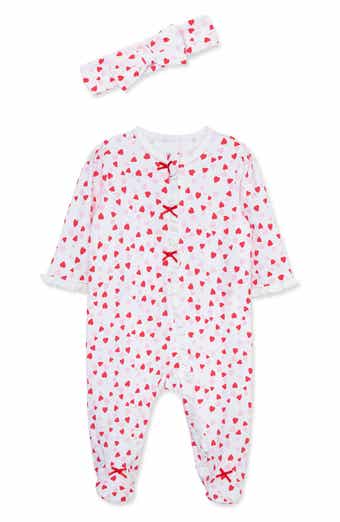 Little Me Valentine Heart Cotton Footie & Headband Set