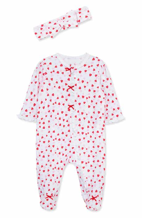 Little Me Valentine Heart Cotton Footie & Headband Set