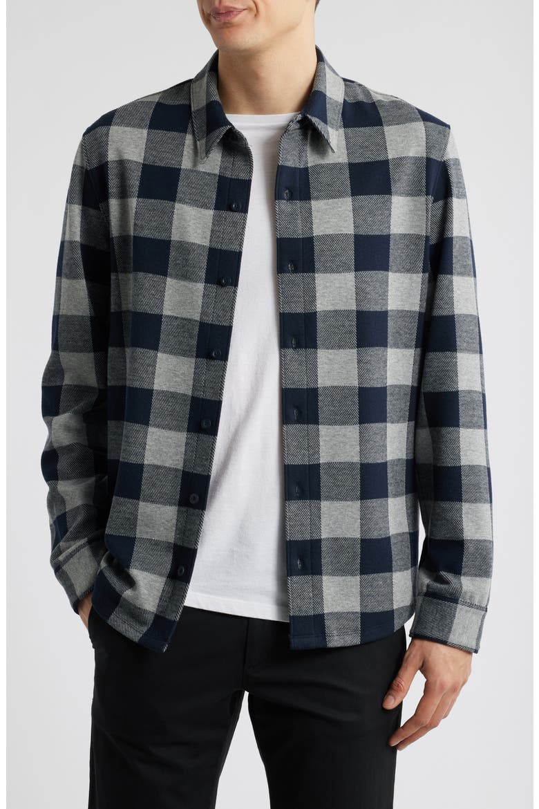 Plaid Knit Button-Up Shirt Jacket, Main, color, COASTAL/ HEATHER GREY