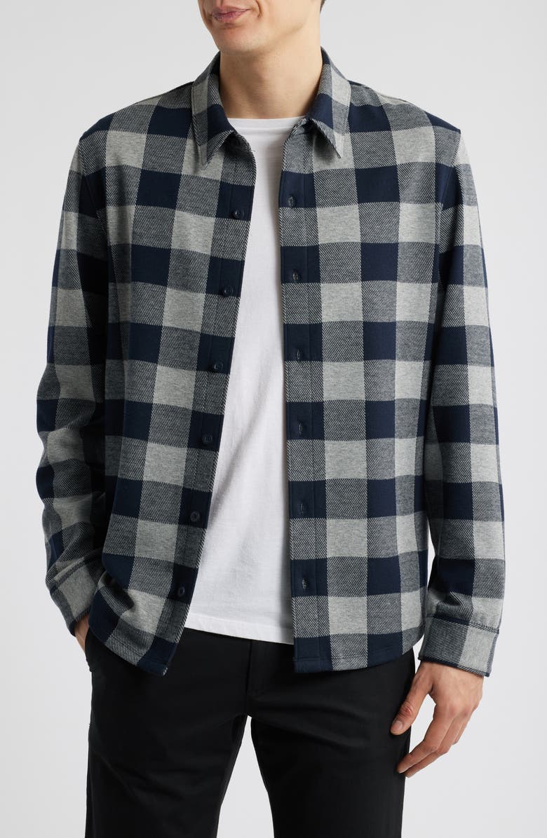 Vince Plaid Knit Button-Up Shirt Jacket, Main, color, Coastal/ Heather Grey