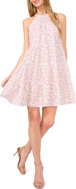 CeCe Floral Sleeveless Tiered Linen & Cotton Dress
