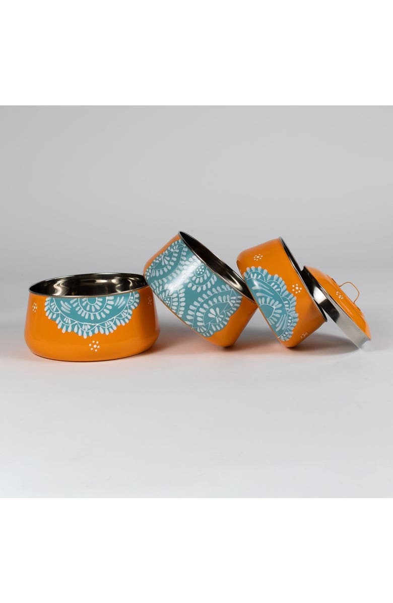 Ten Thousand Villages 3 Tier Steel Tiffin To Go Container, Alternate, color, Orange