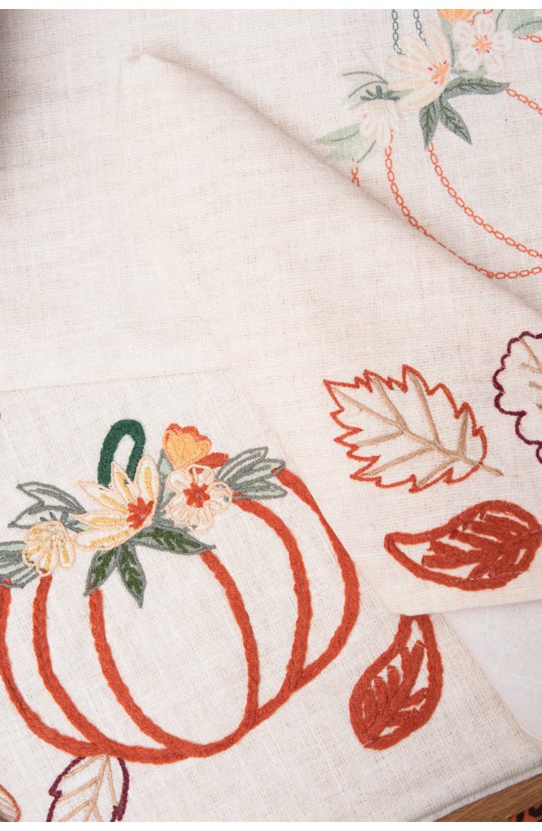 C&F Home Beige Autumn Botanical Pumpkin 100% Cotton Embroidered Set of 6 Placemats 14" x 20", Alternate, color, Beige