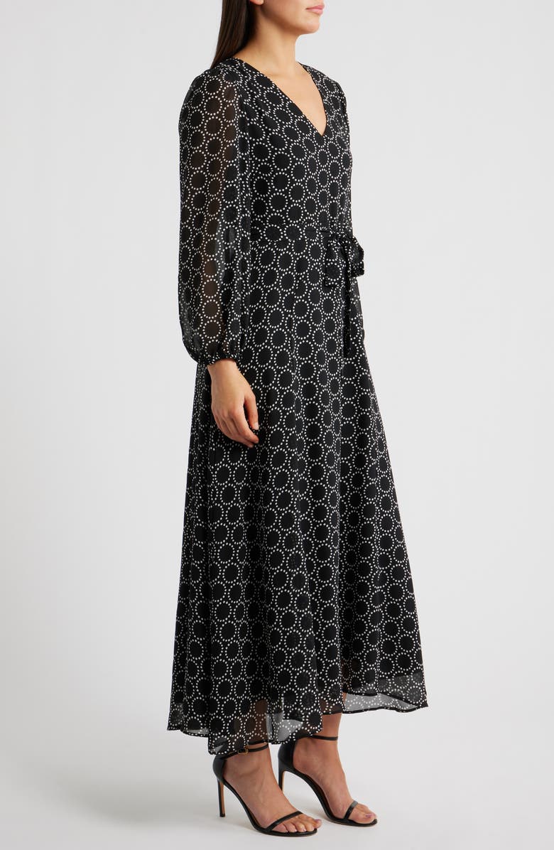 Halogen<sup>®</sup> Abstract Print Long Sleeve Dress, Alternate, color, Rich Black