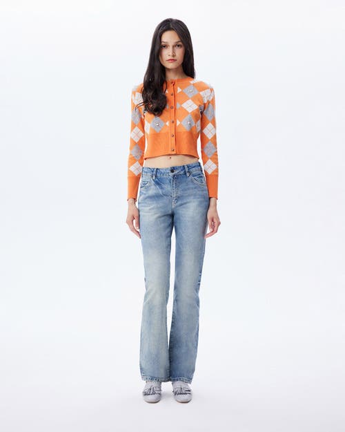 Theo The Label Women's Yellow / Orange Nomia Plaid Pearly Cardigan - Mandarine In Mandarine/gold