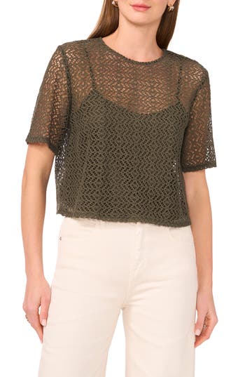 HALOGEN HALOGEN® GEOMETRIC OPENWORK T-SHIRT 