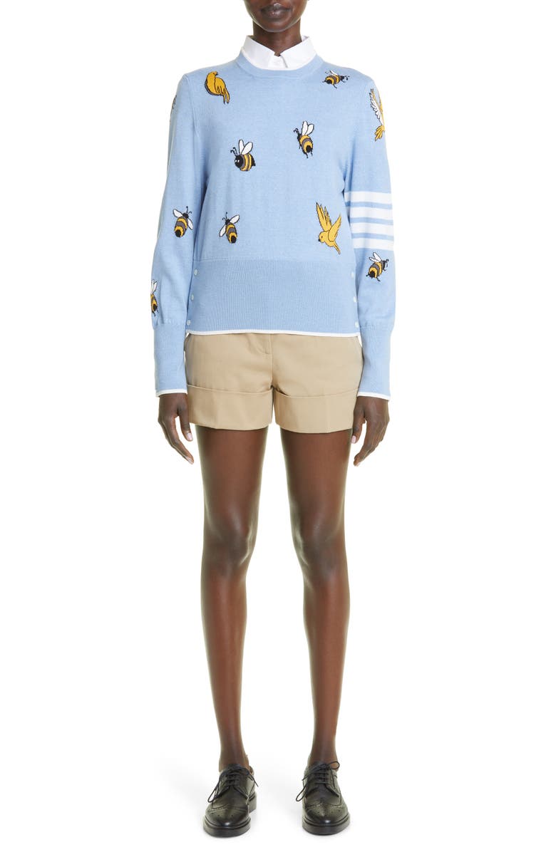Thom Browne Piece Dyed Cotton Gabardine Sack Shorts, Alternate, color, Khaki