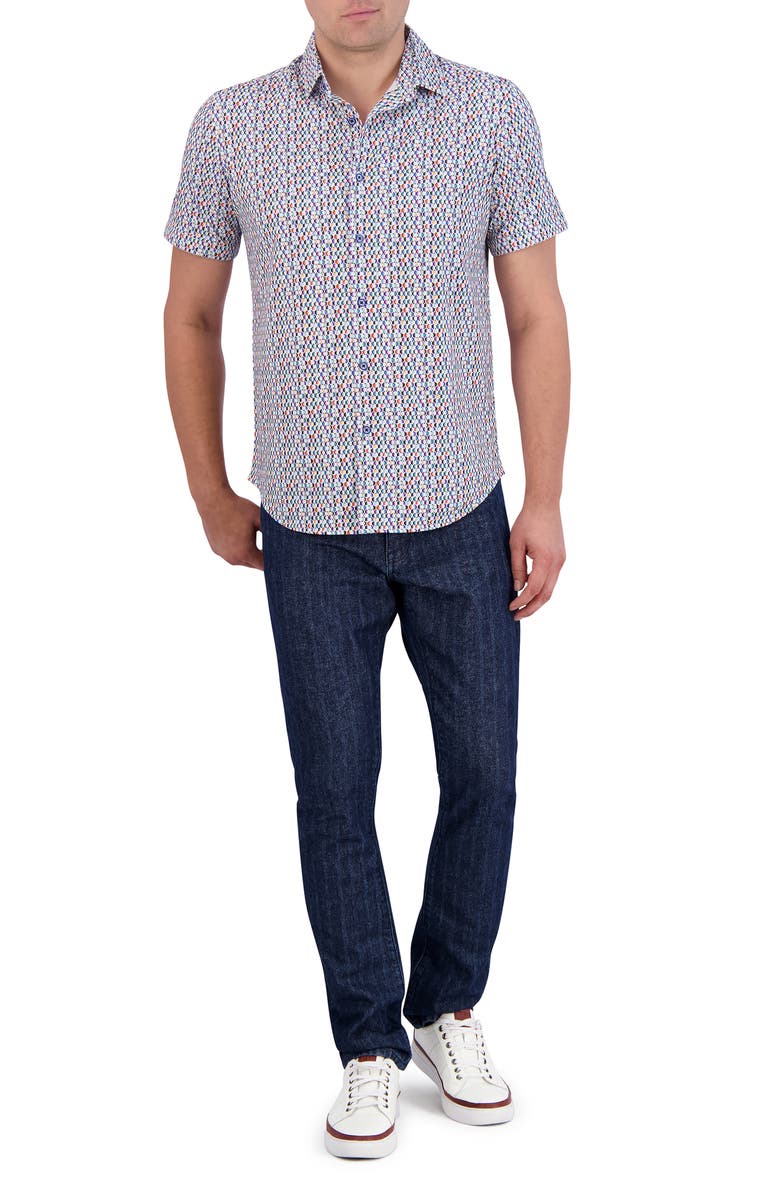 Robert Graham Flamenco Short Sleeve Knit Button-Up Shirt, Alternate, color, White Multi