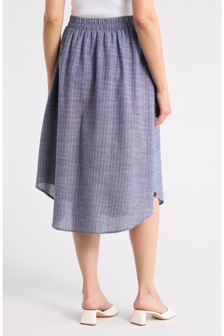 Stripe Linen & Cotton Curve Hem Skirt, Alternate, color, DENIM