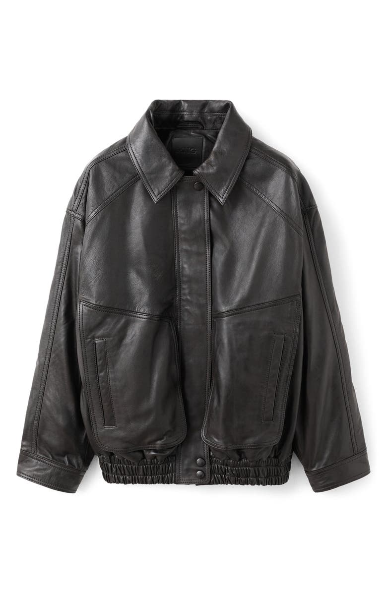 MANGO London Oversize Leather Jacket, Alternate, color, Brown