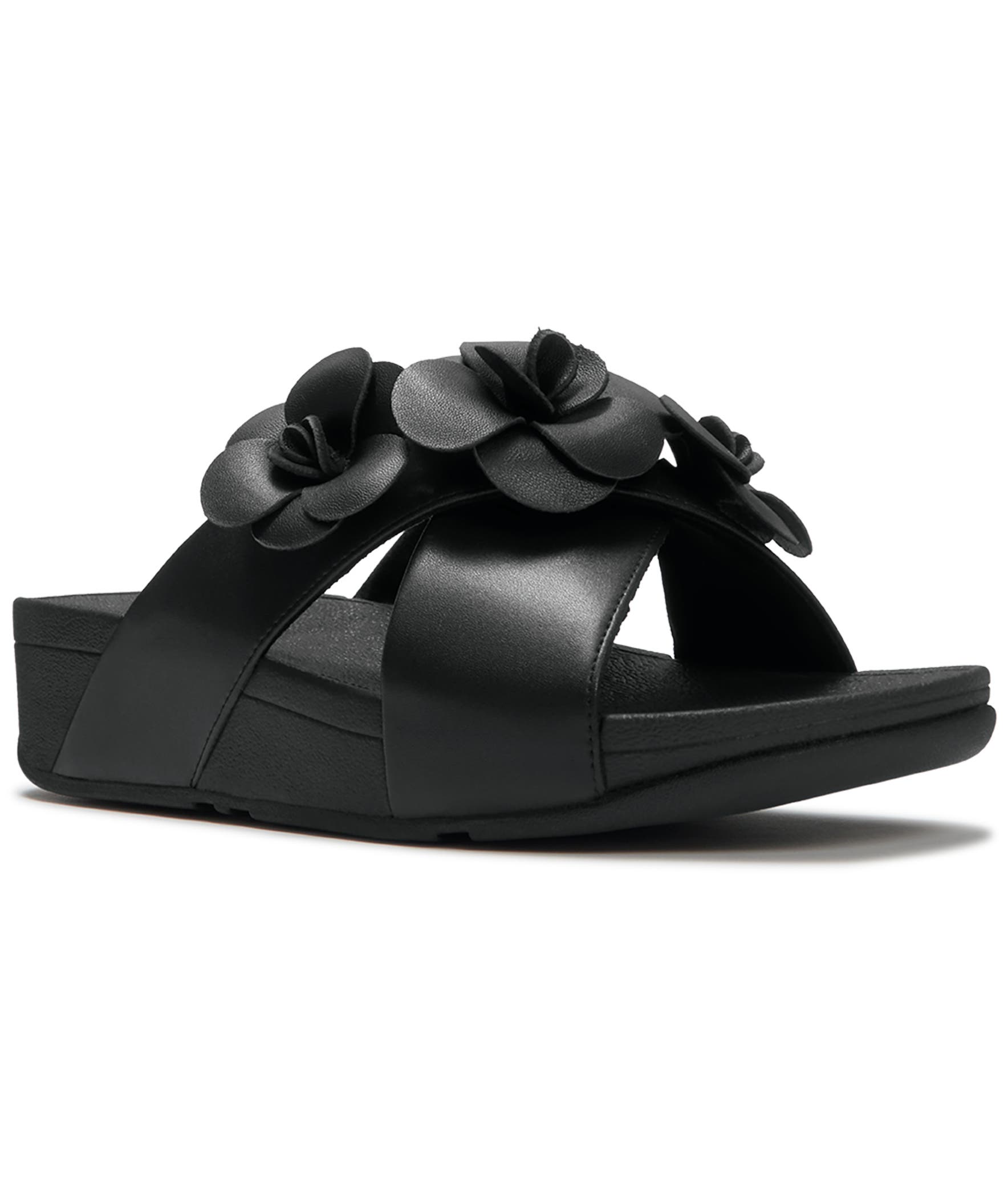 Lulu Flower Cross Slides, Main, color, Black