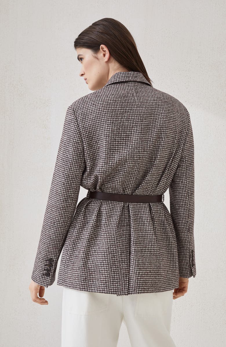 Brunello Cucinelli Houndstooth blazer with monili, Alternate, color, Brown