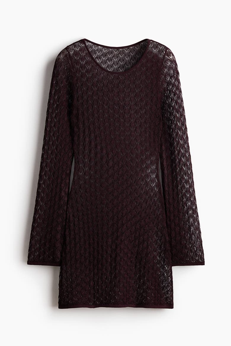 Shimmery Pointelle-knit Top, Alternate, color, Plum red