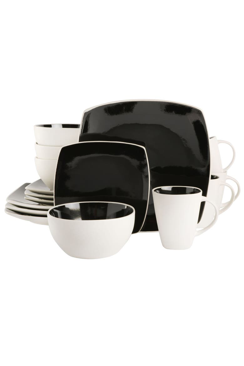 16 Piece Stoneware Dinnerware Set, Main, color, Black