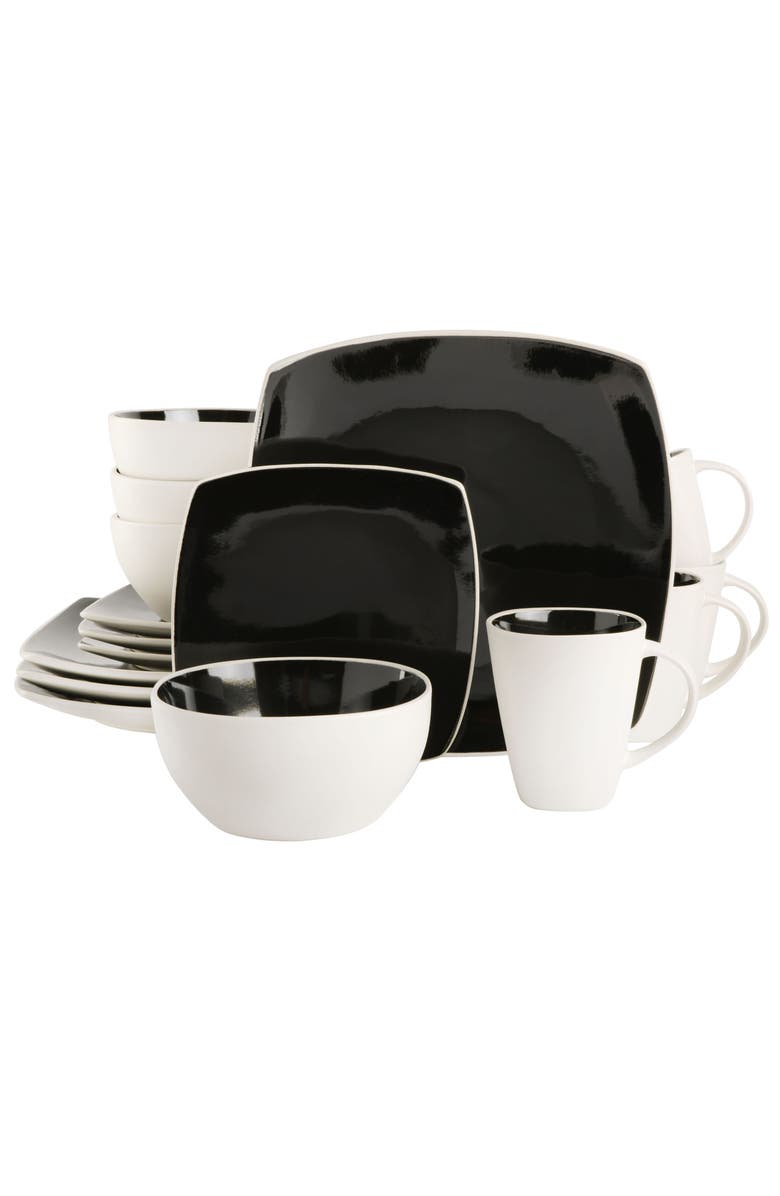 Gibson Elite 16 Piece Stoneware Dinnerware Set, Main, color, Black