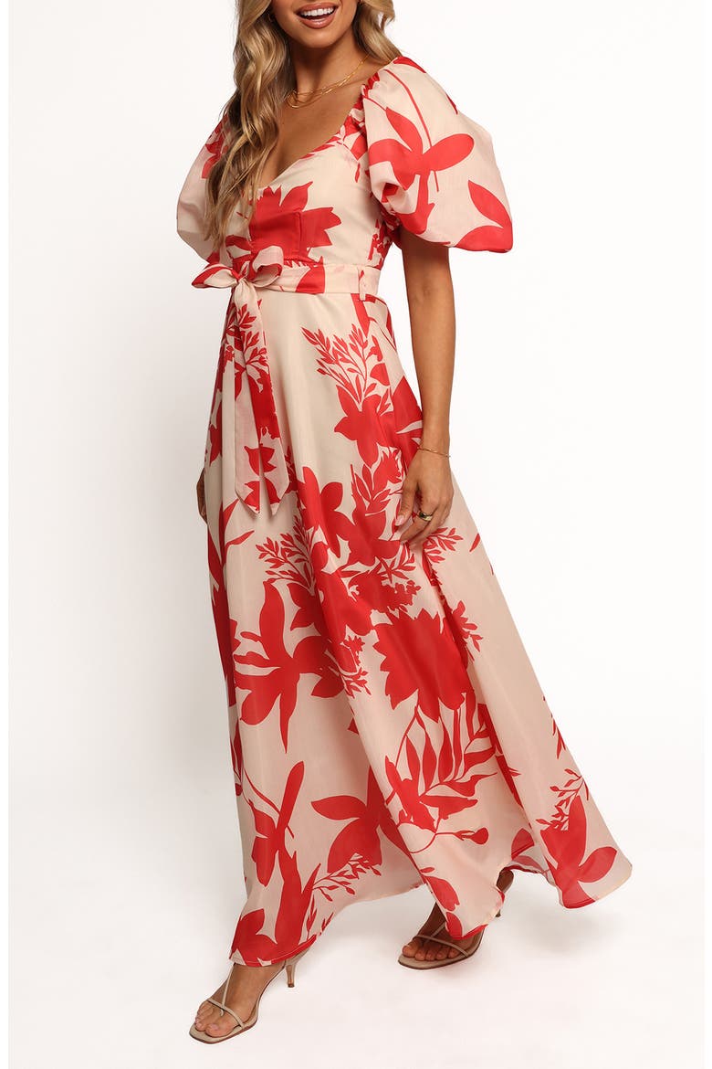Ellery Puff Sleeve Tie Waist Dress, Alternate, color, RED FLORAL