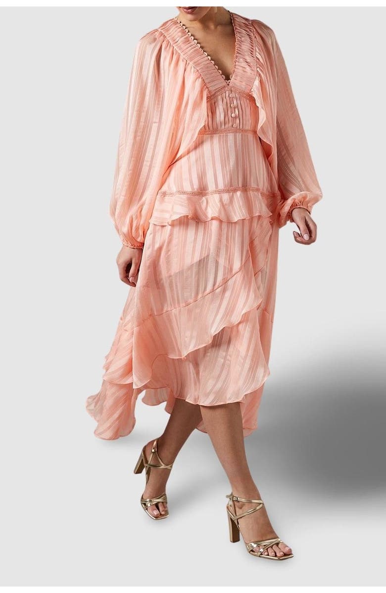 Coast Blouson Sleeve Frill Midi Dress, Alternate, color, Apricot