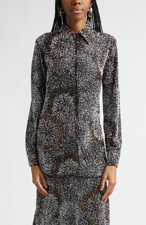Firework Embellished Crepe Button-Up Shirt