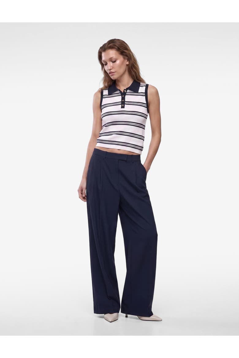 Striped Polo Neck Sleeveless Knit Top, Main, color, NAVY STRIPE