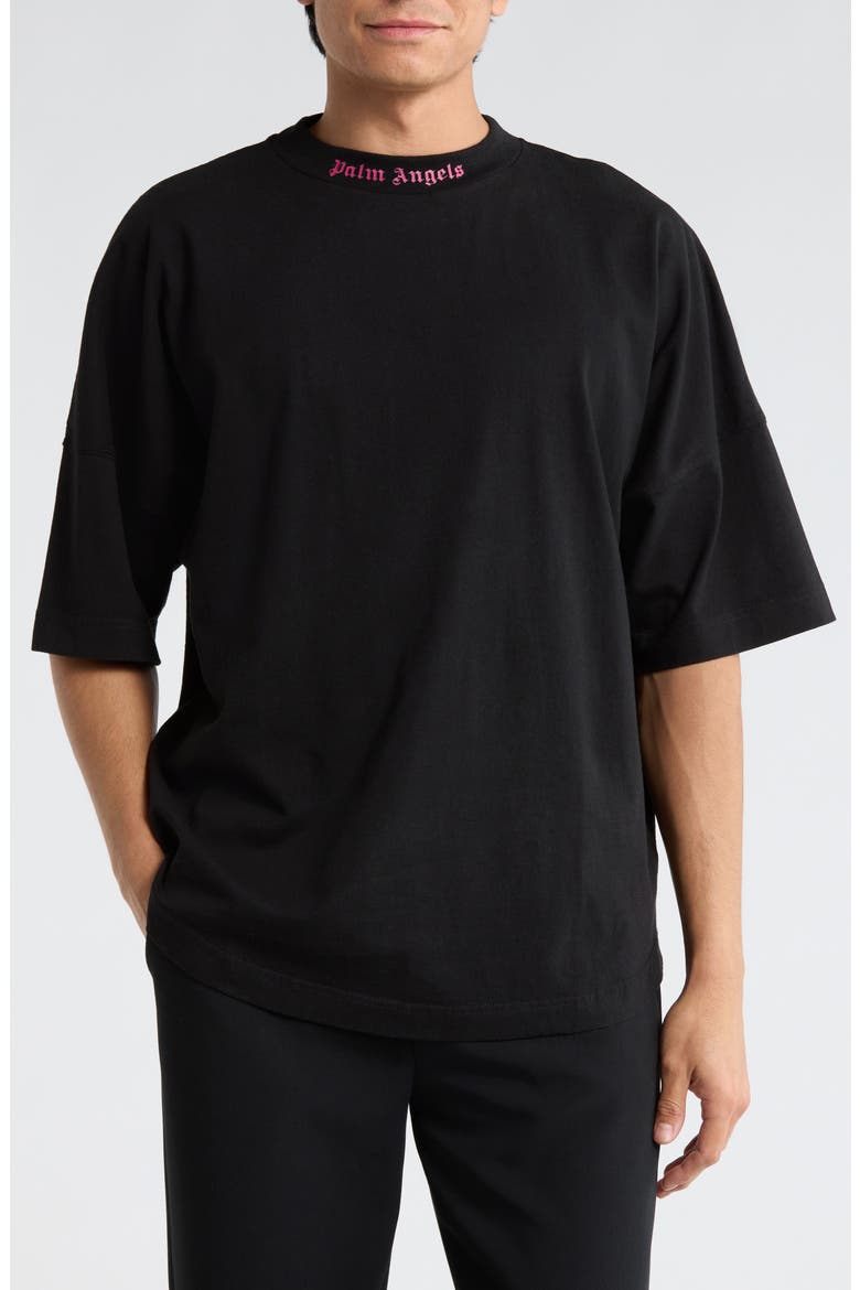 Crewneck Short Sleeve T-Shirt, Main, color, BLACK FUSCHIA