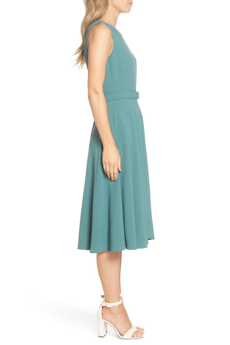 Kaye Belted Fit & Flare Dress, Alternate, color, GREEN