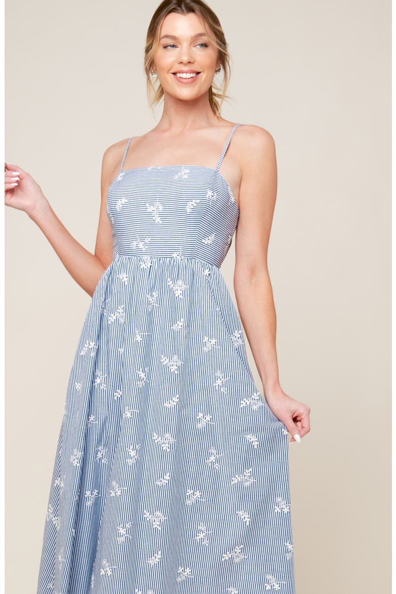 Embroidered Stripe Midi Dress, Alternate, color, IVORY BLUE