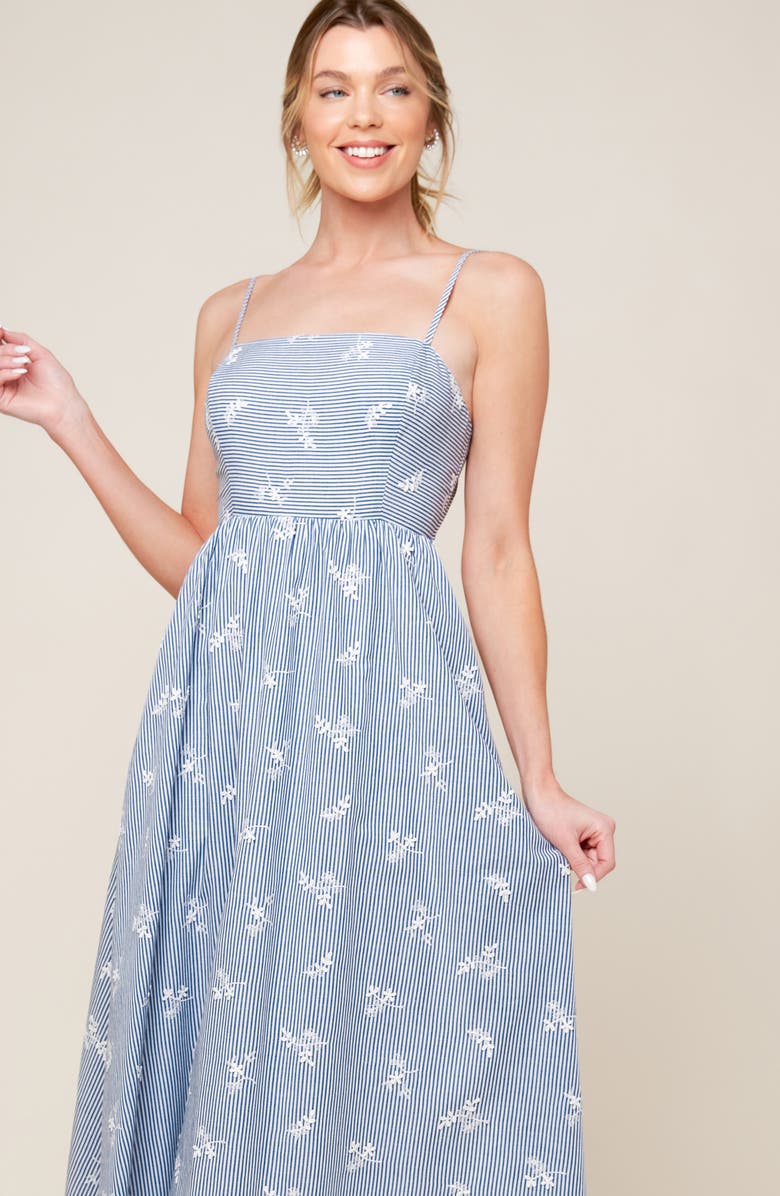 Embroidered Stripe Midi Dress