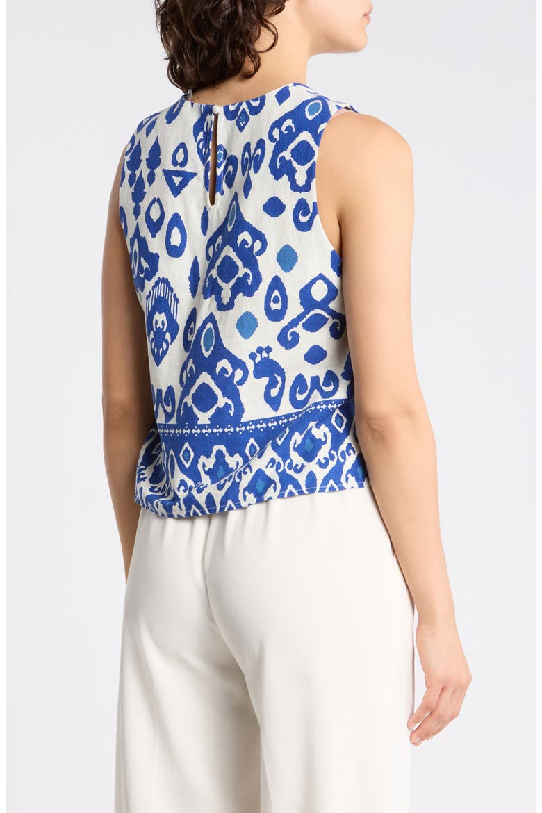 Linen Blend Print Top, Alternate, color, IVORY/ BLUE ABSTRACT