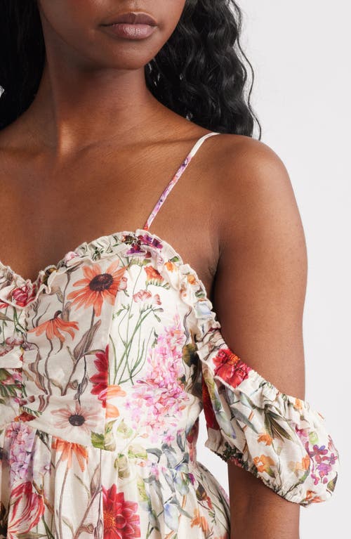 Lulus Panarea Floral Print Off The Shoulder Maxi Dress In Multi