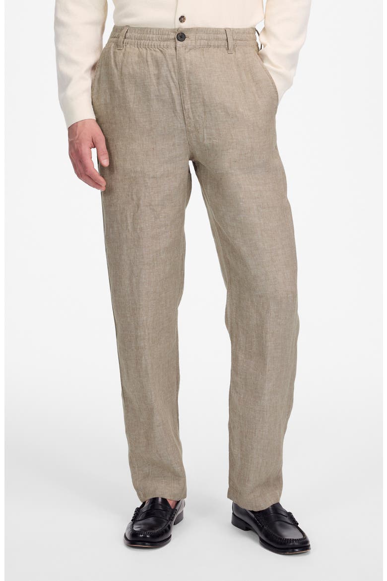 Elastic Waist Straight Leg Linen Pants, Main, color, CHESTNUT