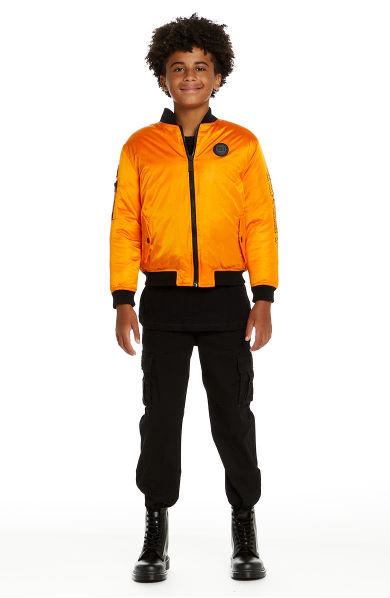 Andy & Evan x SPACEONE Kids' Reversible Bomber Jacket, Alternate, color, Orion Orange