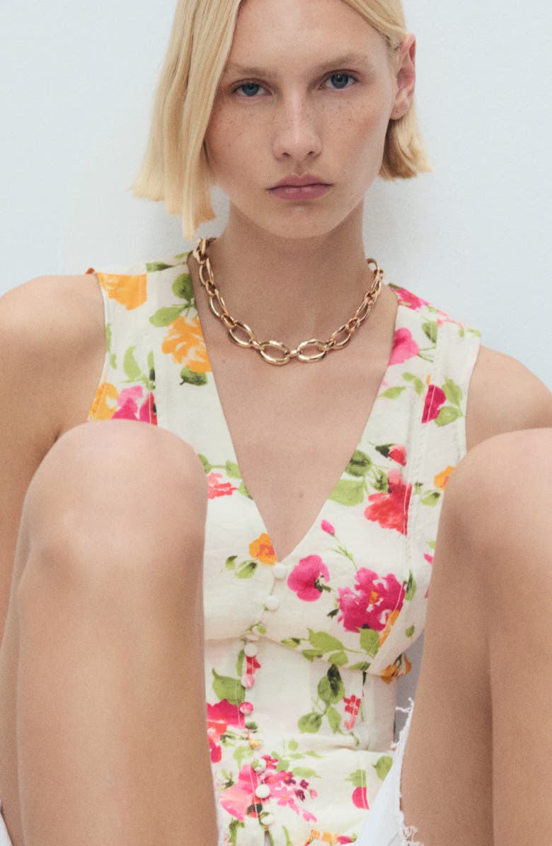 MANGO Floral Print Sleeveless Top, Alternate, color, Ecru