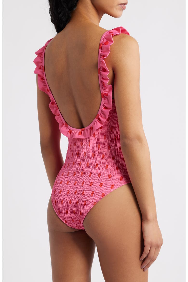 Cheyenne Smocked Ruffle One-Piece Swimsuit, Alternate, color, PINK