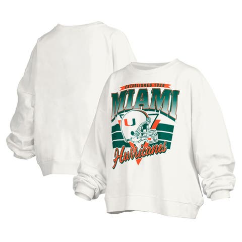 Women's Pressbox White Miami Hurricanes Janice Retro Logo Oversized Pullover Sweatshirt