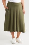 24seven Comfort Apparel Flowy Jersey Midi Skirt
