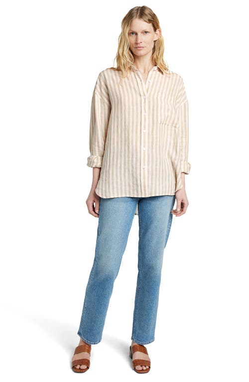 Faherty Laguna Linen Relaxed Shirt In Tan Lucy Stripe