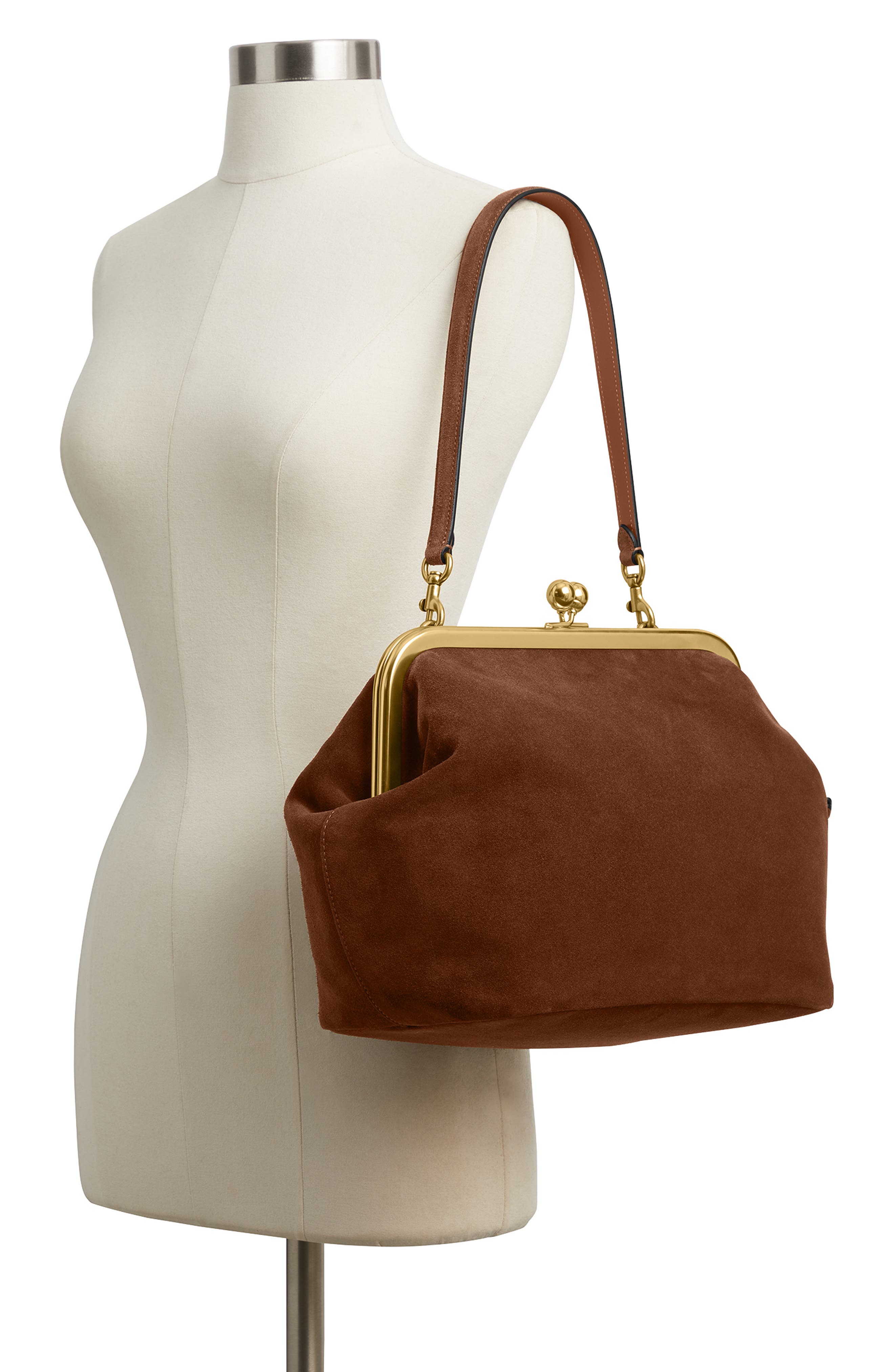 COACH Kiss Lock Frame 27 Suede Clutch, Alternate, color, 