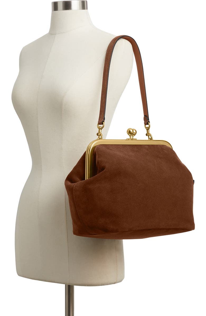 COACH Kiss Lock Frame 27 Suede Clutch, Alternate, color,