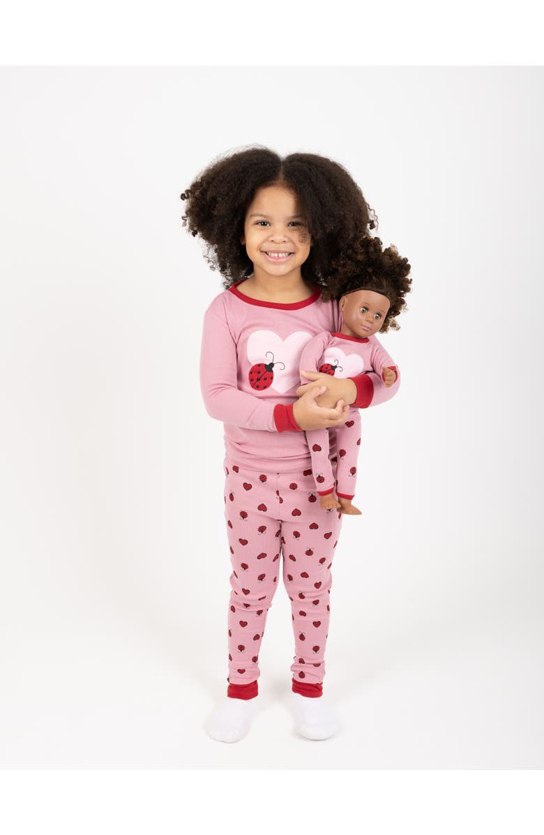 Leveret Girls Matching Doll Printed Cotton Pajamas, Animal & Seasonal Prints, Alternate, color, Ladybug W/Heart
