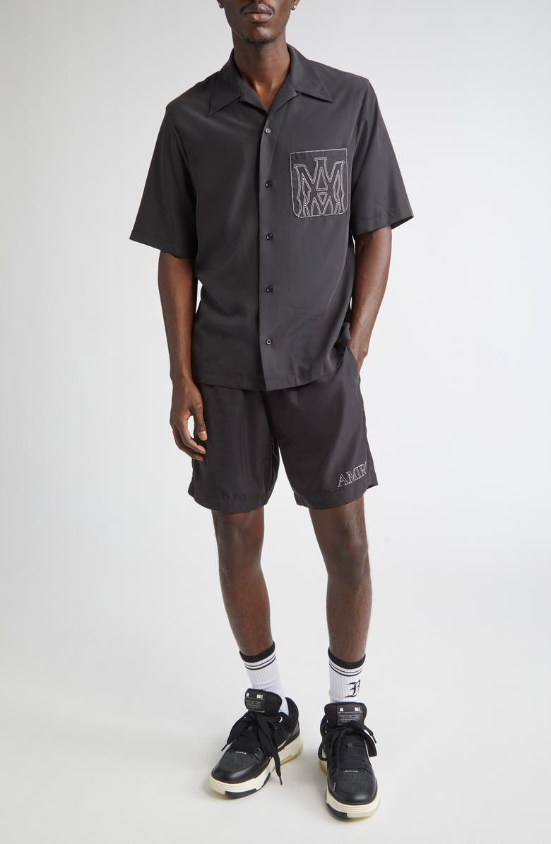 AMIRI Logo Embroidered Shorts, Alternate, color, Black