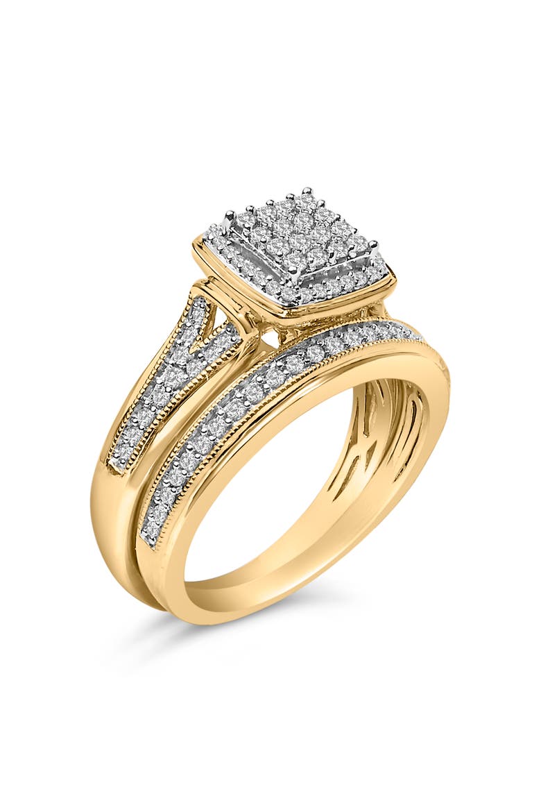 14K Yellow Gold Plated Sterling Silver 1/2 Cttw Diamond Square Cluster Bridal Set, Alternate, color, Yellow Gold over Silver