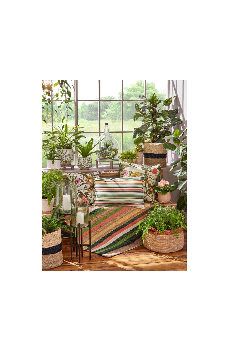 tag Foliage Printed Glazed Terracotta Footed Planter Large, Alternate, color, Green