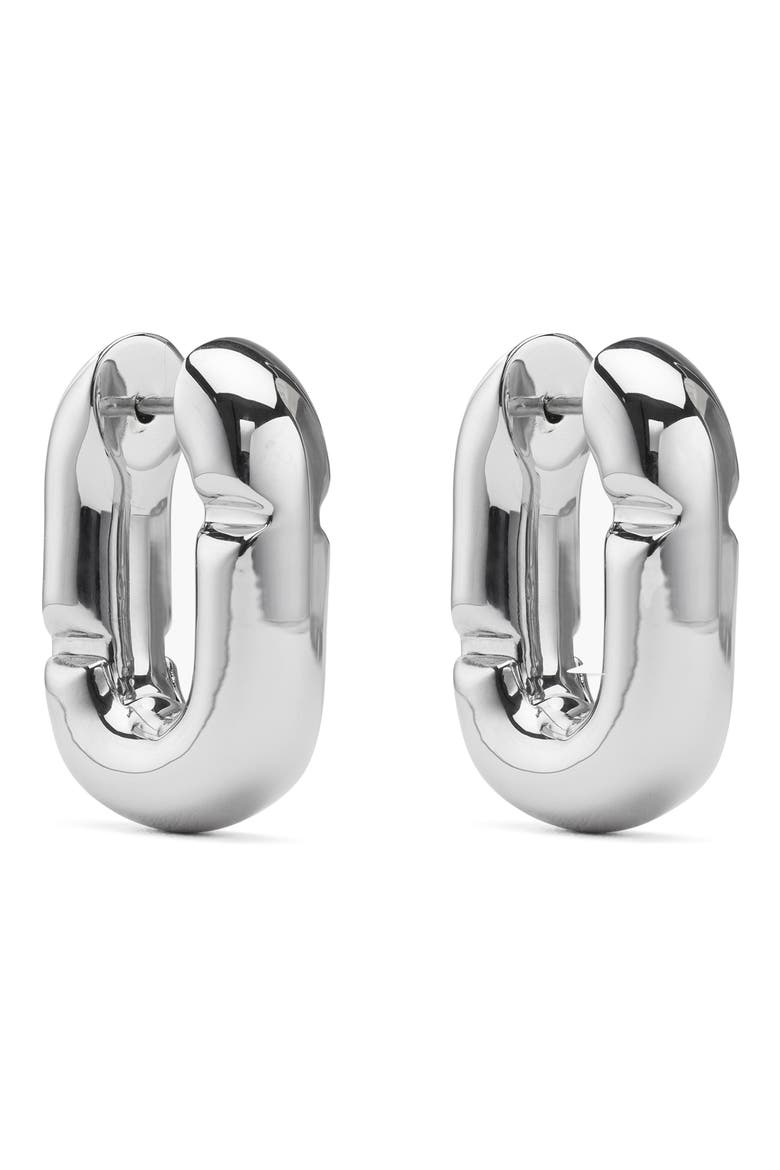 Pop J Marc Huggie Hoop Earrings, Main, color, SILVER