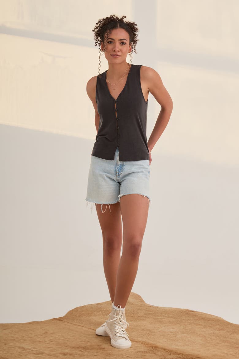 The Cupro Button Front Tank, Alternate, color, INK